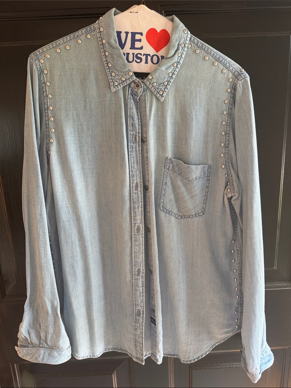 Rails Light Blue Stud-Trim Denim Shirt - Women's Jeans